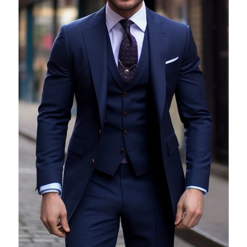 Navy Blue 3 Pieces Casual Male - огляд і ціна Men Formal Wear For Wedding