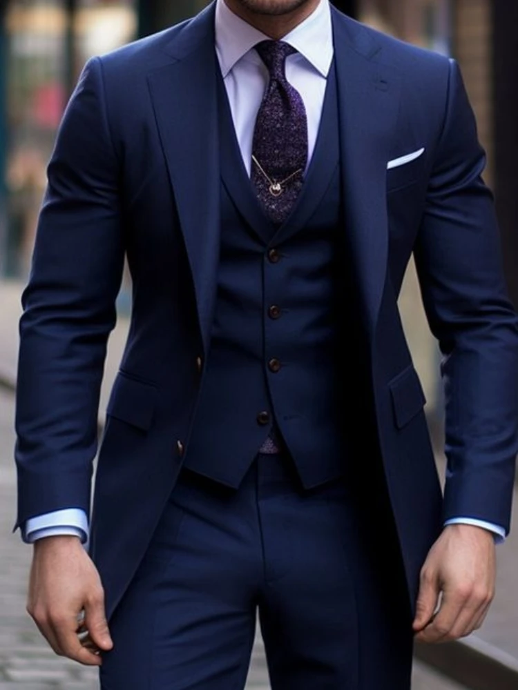 Navy Blue 3 Pieces Casual Male - огляд і ціна Men Formal Wear For Wedding