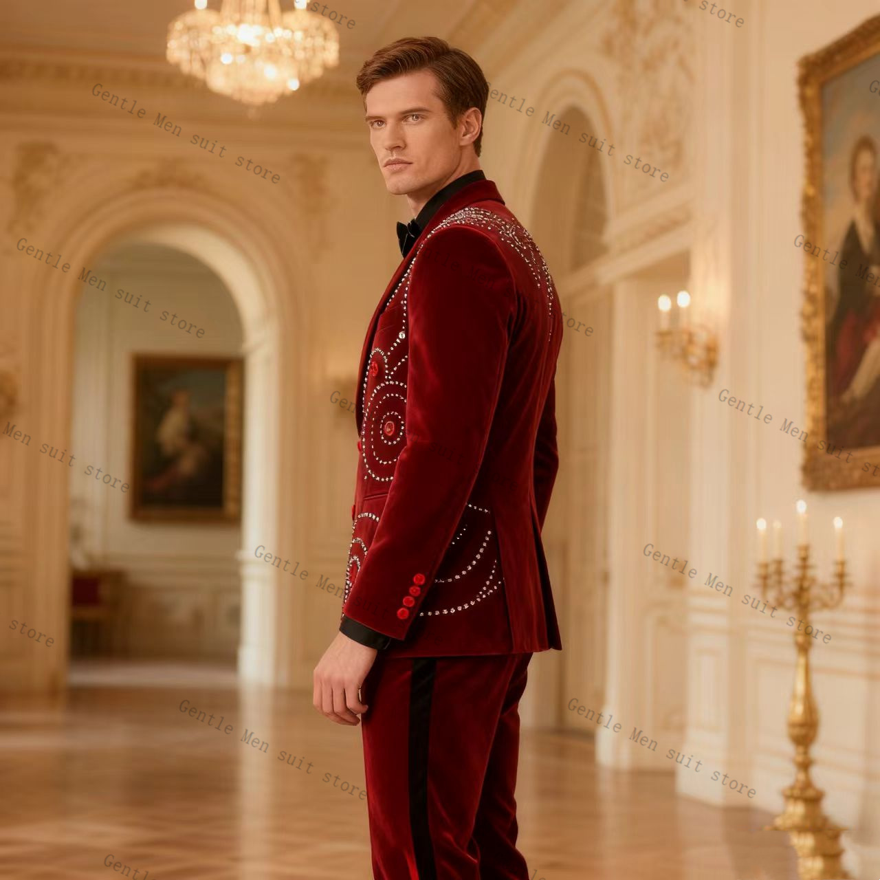 Velvet Crystal Red Men Suit Se - огляд і ціна Men Formal Wear Red