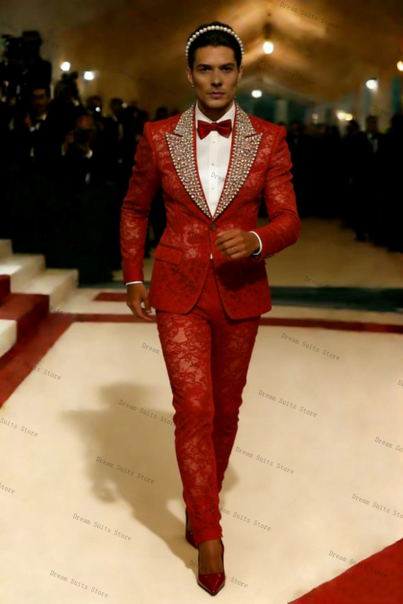 Gold Crystals Men Suit Set 2 P - огляд і ціна Men Formal Wear Red